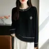 Top de punto de manga larga Camellia para mujer, nueva capa interior elegante, patrón de gofre juvenil, hombro normal, cuello redondo