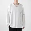 Camiseta de manga comprida de outono, estampa, plus size, para adolescentes, gola redonda masculina, simples e com caimento solto, top da moda