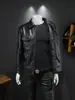 Jaqueta de couro masculina, novo estilo outono e inverno, casaco de couro com gola reversa, jaqueta de couro casual biker com padrão trançado juvenil, versão coreana slim fit roupas masculinas