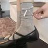 Calcetines Cortos Blanco Leche para Mujer, Calcetines Dulces de Media Pantorrilla con Lazo, Estilo Delgado de Verano, Calcetines Huecos con Borde Enrollado de Deseo Puro, Calcetines de Media Pantorrilla Femeninos