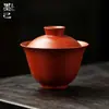 Conjunto Gaiwan de Argila Roxa Mojing com Padrão de Casca de Laranja, Conjunto de Chá Kung Fu para Uso Doméstico, Conjunto de Presente Gaiwan Três Talentos para Preparo de Chá Muyan