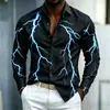Camisa de manga larga para hombre de talla europea para comercio exterior con cuello camisero y estampado de rayo, camisa de corte holgado para hombre, disponible para venta al por mayor a partir de una pieza