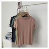 Camiseta de seda gelada básica com cobre amônia, manga curta, feminina, de verão, solta, estilo coreano, versátil, gola redonda, com máscara, top de meia manga