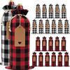 Conjunto de sacolas de linho xadrez de Natal para garrafa de vinho 12 etiquetas saco de linho para vinho tinto saco de embrulho com cordão atacado