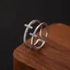 Anillos de Moda Transfronterizos Europeos y Americanos de Lujo Ligero con Circonita para Mujer, Simples y Versátiles, Anillos Abiertos Ajustables de Gama Alta al por Mayor