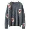 Tricô Puro Caxemira Feminino Macio Fofo Estilo Preguiçoso Textura Escovada Jacquard Floral Estilo Suave Suéter Engrossado Inverno Branco