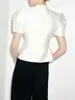 Aliexpress 2026 Blusa de Gola Alta com Manga Bufante Estilo Europeu e Americano, Blusa Curta Elegante Estilo Socialite com Gola Alta Vintage