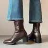 Botas Curtas de Salto Alto para Mulheres, Botas Chelsea de Bico Quadrado, Botas Curtas para Mulheres Baixas, Botas Finas de Salto Grosso Estilo Francês, Botas Femininas, Sapatos de Algodão de Inverno