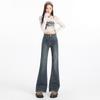 Jeans de Cintura Alta Levemente Flare Preto para Mulheres no Outono e Inverno, Calças Bootcut Slim Fit que Fazem as Pernas Parecerem Mais Longas e Têm um Aspecto Desgastado