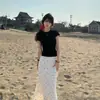 Camiseta Básica de Manga Corta de Alta Gama Coreana para Mujer en Verano Nuevo Ajuste Delgado y Versátil Negro Elegante