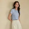 Novo produto de verão: Camiseta gola bomber em Tencel-acetato-lã para mulheres, top básico casual versátil de cor sólida slim fit