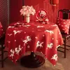 Mantel Festivo de Año Nuevo Impermeable y a Prueba de Aceite Sin Lavado Mantel Decorativo Rojo para el Año del Caballo, Mantel Redondo para Mesa de Comedor, Mantel para Mesa de Café