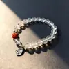 Pulsera de Cuentas Estilo Chino Retro Hecha a Mano Pura Pulsera de Plata S925 Estilo Chino Ágata Roja Cristal Blanco Soportes Longitud Personalizable