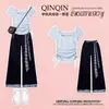 Conjunto Casual Duas Peças para Meninas Verão 2026: Top Liso e Calça Wide-Leg Xadrez Retro Americana