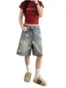 Shorts de Mezclilla Estilo Retro Americano Estampado de Estrellas Corte Holgado Adelgazante de Cintura Alta Pierna Recta Diseño Elegante de Cinco Puntas para Figuras Pequeñas