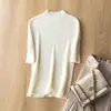 Zhengqi Roupas Especiais/Ponto de Lã Ultrafina de Contagem 48 Padrão Espinha de Peixe Gola Uma Linha Gola Meia-Alta Manga Média Blusa de Tricô