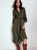 2026 Nuevo Vestido de Punto Midi de Manga Larga con Cuello en V, Cintura Ajustable con Lazo, Lujo Ligero para Otoño/Invierno, Elegante y Adelgazante para Mujer