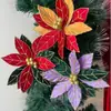 Flores de Terciopelo Navideñas para Arreglos Florales, Decoraciones para Árbol de Navidad, Flores Artificiales, Cabezas de Flores Navideñas de Terciopelo Rojo al por Mayor