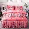 Nuevo Juego de Falda de Cama Engrosada de Cuatro Piezas para Bodas, Colcha, Funda de Edredón, Juego de Cama para Camas Individuales y Dobles, Mayoreo