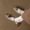 Zapatos de verano plateados para mujer con punta descubierta, nuevo estilo 2026, zapatos Mary Jane de estilo chino nuevo, zapatos de abuela con tacón grueso de estilo francés
