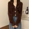 Chaqueta Suéter de Punto de Cuello en V Estilo Nuevo Otoño e Invierno 2026 para Mujer, Estilo Corto, Cárdigan de Punto de Terciopelo de Visón Suave y Ceroso para Abrigo, Moderno