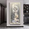 Pintura Decorativa para Vestíbulo, Pintura Mural de Paisaje Estilo Chino Nuevo, Pintura para Colgar en Pasillo de Sala de Estar, Mural Iluminado Inteligente Activado por Voz