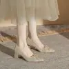 Jin Jin CH60-50 sapatos de casamento com salto grosso, bico fino e lantejoulas para mulheres, novos sapatos de camada única Primavera e Outono 2024, sapatos de noiva, saltos altos para mulheres