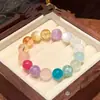 Pulseira de Cristal Natural com Múltiplas Pedras, Quartzo Fantasma Branco, Citrino Amarelo e Ametista, Pulseira Dopamina de Verão