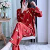 Novos Pijamas de Algodão e Seda Estilo Chinês de Manga Longa para Mulheres Família Algodão Seda 2026 Nova Primavera/Verão Finos Soltos Podem Ser Usados Fora de Casa Roupas