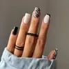 Uñas Sweet Cool Estilo Europeo y Americano Contraste Blanco y Negro Patrón de Zebra Cuadrado Francés Acabado Parche de Uñas Postizas Uñas