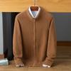Suéter de cachemira de montaña suave y encerado para otoño e invierno, chaqueta de punto de lana informal con cremallera gruesa y cuello alto para hombre
