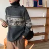 Otoño e Invierno Nuevo Estilo Coreano Holgado Cálido Abrigo Grueso Copo de Nieve Navidad Cuello Alto Suéter de Manga Larga para Mujer