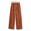 Pantalones retro americanos holgados de pierna ancha con cinta, color contrastante, cintura elástica y bolsillo personalizado, novedad de 2023