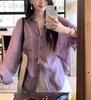 Camisa Ligera de Ramio Tencel Lyocell Ligeramente Transparente para Mujer Verano Relajada Suelta Casual Púrpura