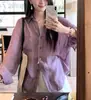 Camisa Ligera de Ramio Tencel Lyocell Ligeramente Transparente para Mujer Verano Relajada Suelta Casual Púrpura