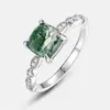 Anillo de Plata S925 Ágata Acuático Natural para Mujer Amazon Transfronterizo, Diseño Simple, Estilo Cubo de Azúcar Geométrico, Adecuado para el Trabajo Diario, Anillo para el Dedo Índice