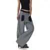 Pantalones casuales de retazos a rayas estilo retro americano para hombre y mujer, nuevo diseño de otoño, pantalones de pierna ancha curvada de corte holgado