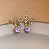 Pendientes de mariposa pequeños y exquisitos con pasador de plata S925 para mujer, pendientes con borla de strass morado, diseño de nicho, tachuelas para orejas