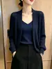 Novedad Otoño 2026 El Estilo Caliente Popular de Este Año Cardigan de Punto Azul con Cuello en V Manga Larga para Mujer Top Versátil Holgado