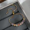 Pulsera de Mano de Lujo Ligero con Circonita Microincrustada Bañada en Oro Real para Mujer, Pulsera Geométrica de Cubo de Azúcar con Cordón Ajustable