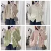 Suéter de Mujer para Primavera Nuevo Estilo Holgado Cuello Redondo Suéter Cardigan Tejido Top de Manga Larga Chaqueta Color Sólido Diseño de Nicho