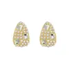 Pendientes de Perla Incrustados con Diamantes en Forma de Arco Geométrico, Pendientes de Diseño de Lujo Ligero Moda Europea y Americana, Estilo Sencillo de Nicho, Accesorios para Orejas Únicos y Elegantes