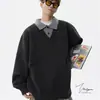 Directo de Fábrica Estilo Americano Jersey de Punto con Cuello de Camisa Falso Dos Piezas Hombres Invierno Marca de Moda Atmósfera Cálida Jersey para Pareja