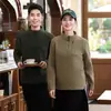 Roupas de Trabalho para Garçom de Catering Moletom de Manga Longa Hotel Hot Pot Churrasco Loja de Chá com Leite Supermercado Roupas de Trabalho Zíper Parcial Gola Alta