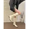 ¡Beidao Qianjin! Botas Planas Largas de Estilo Coreano con Punta Afilada de Tres Vías, Tacón Oculto y Fruncidos para Mujer, Otoño e Invierno