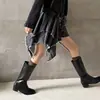 Botas de Cavaleiro Simples Versáteis em Couro Bovino Estilo Britânico 2026 Outono/Inverno Salto Médio Robusto Bico Redondo Couro Genuíno Corte em V Botas Altas para Mulheres
