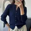 Nuevo estilo de primavera cárdigan de algodón puro con cuello redondo para mujer, abrigo suéter holgado, tejido de ochos versión coreana color liso top versátil