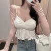 Venta al por mayor transfronteriza 2025 Verano Nuevas Blusas Camisetas sin Mangas Puras y Sexy con Tirantes Volantes Estilo Coreano Ropa Interior