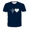 Camiseta de manga curta casual solta da moda, best-seller de verão transfronteiriço, estampa digital 3D de coração ECG, para casal