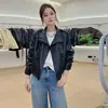 Jaqueta Curta de Couro Dupla Face Estilo Retrô para Mulheres, Temporada de Primavera, Versátil, Emagrecimento, com Gola Lapela